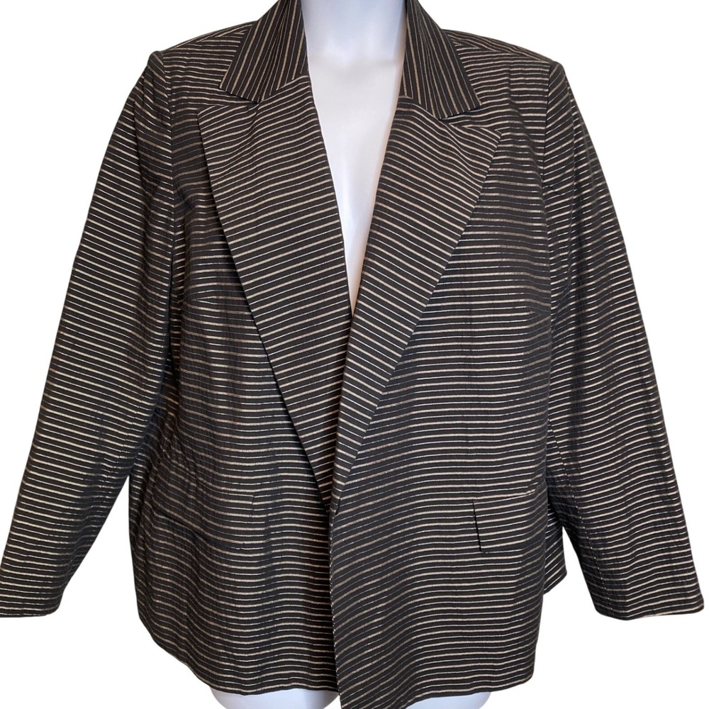 Jones New York Woman Black Gold Striped Open Front Blazer Sz 2X‎ Career Metallic